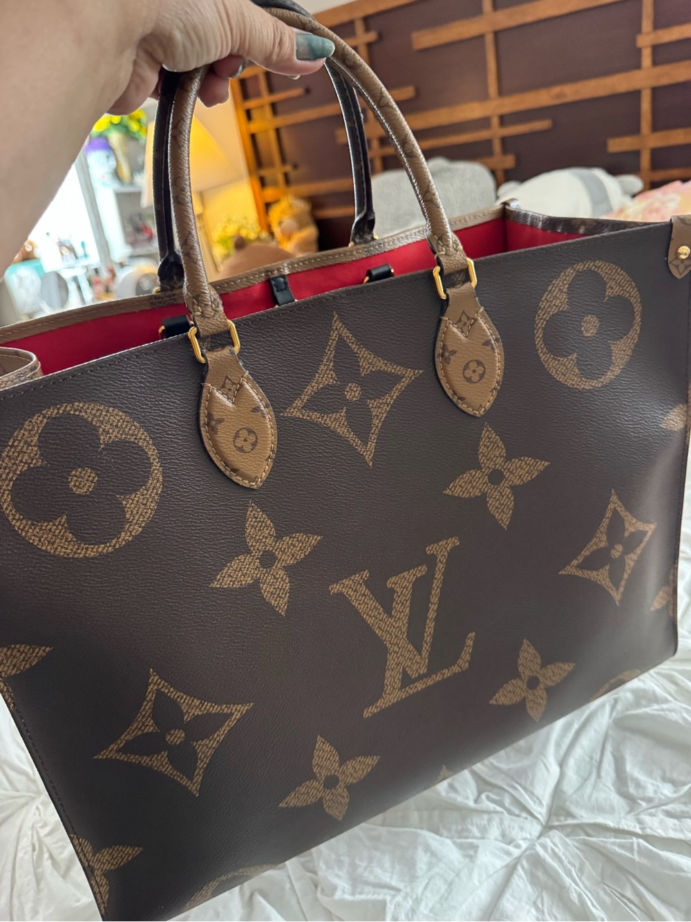 Louis Vuitton OTG Brown Monogram Canvas Tote with Red Trim - Picture 5 of 16